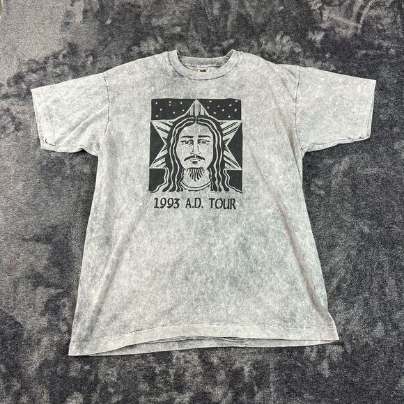 Vtg Fruit Of The Loom Jesus 1993 A.D Tour Acid Wash XL TShirt USA Single Stitch - Picture 1 of 9
